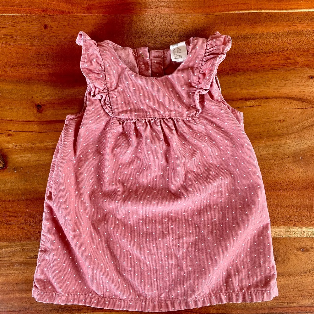 H&M 12m Baby Girl Corduroy Pink Polka Dot Dress